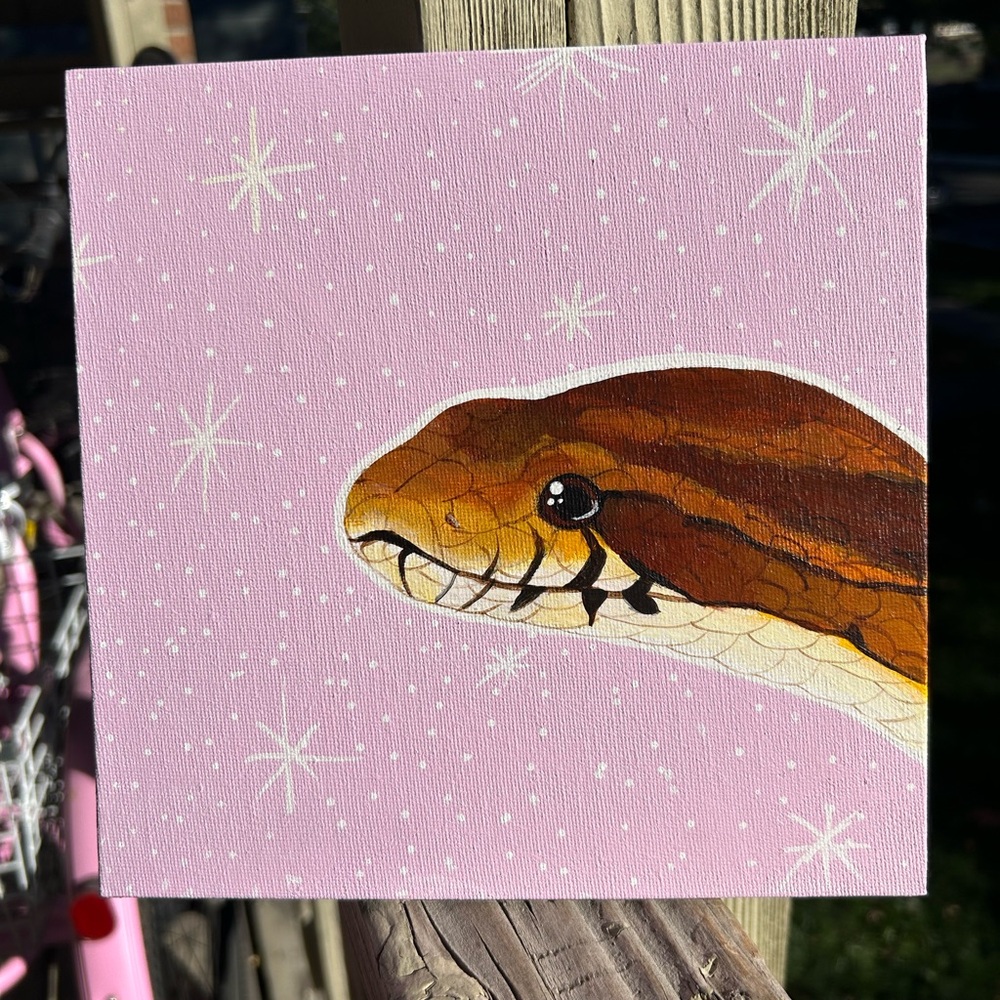 Snake Painting Pink Sparkle Art Canvas with Corn Snake Design